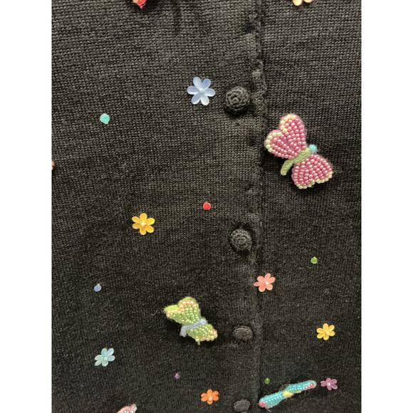Vintage Emma Tricot Womens Y2K Fairy Sweater Cardigan S Beaded Butterfly Flower - Picture 2 of 7